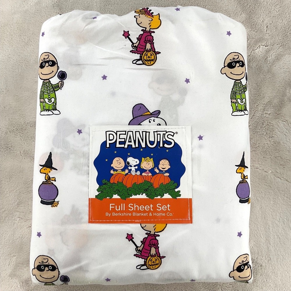 Peanuts Halloween Full Sheet Set Berkshire Blanket Snoopy Charlie Brown 4pc New